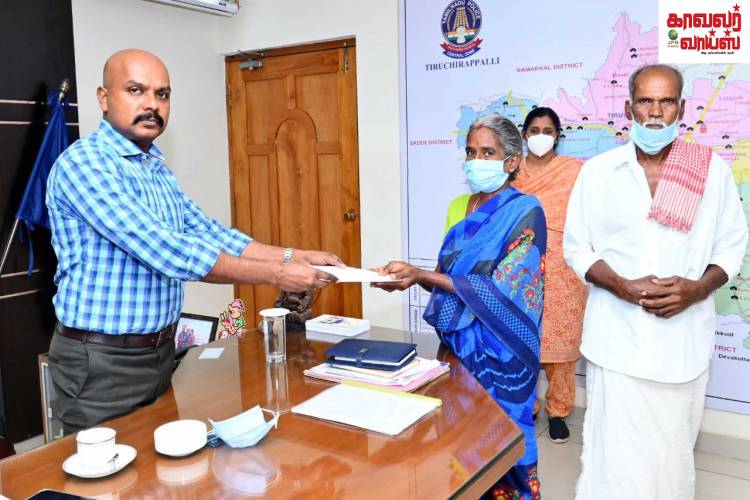 ஆற்றில் அடித்து செல்லப்பட்ட சிறுவர்களை காப்பாற்றிய பெண்மணியை நேரில் அழைத்து பாராட்டிய மத்திய மண்டல காவல்துறைத் தலைவர்...